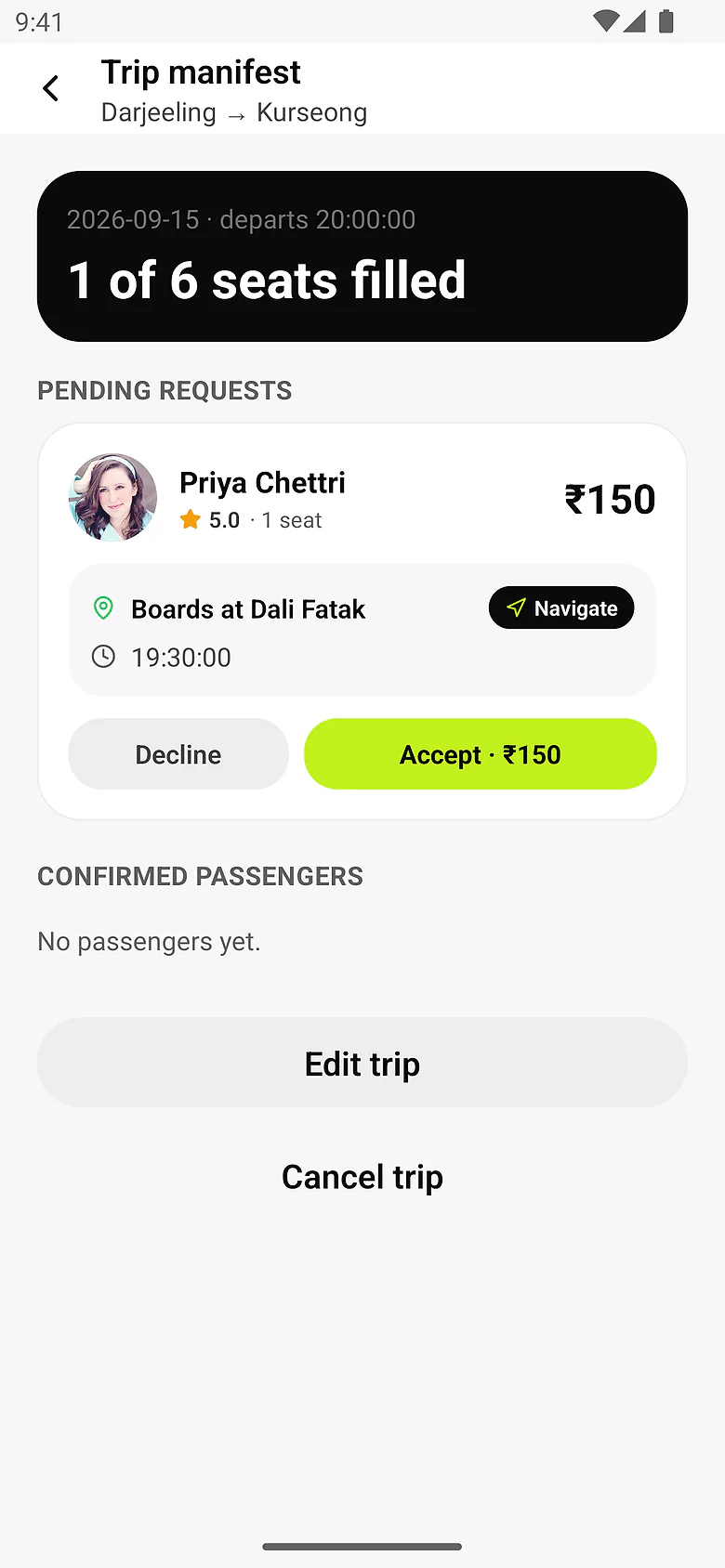 Driver app: trip manifest