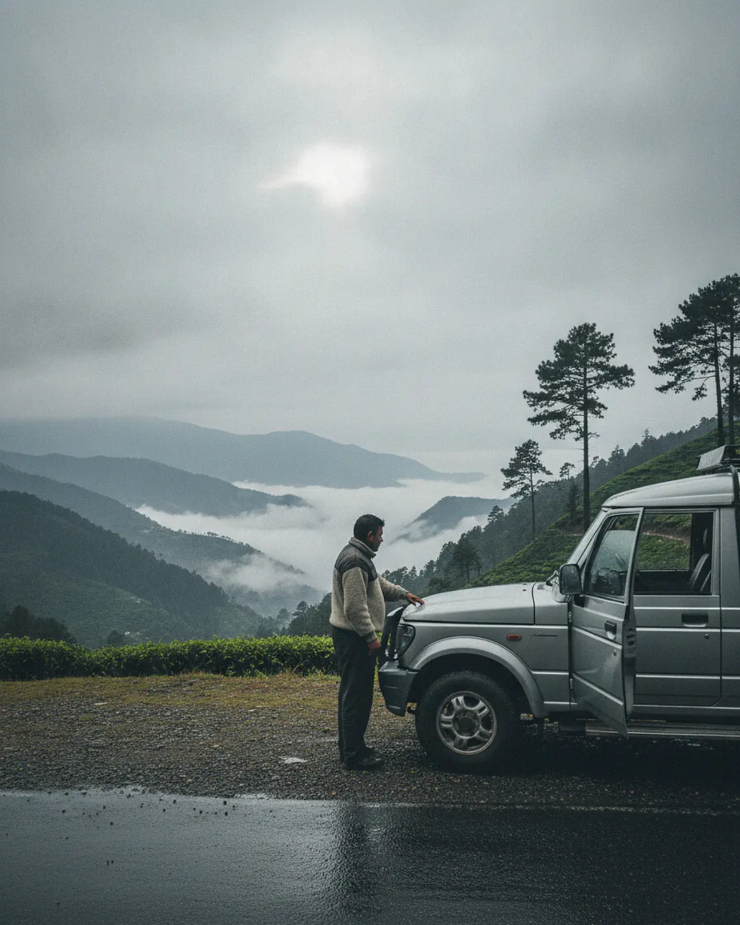 Hero: driver beside his jeep