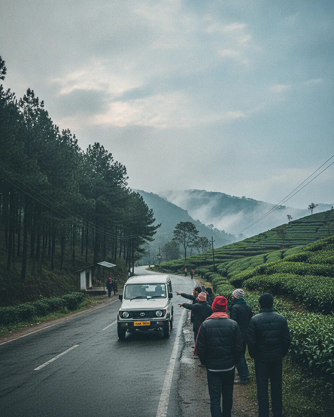 Hero: shared jeep on a hill road