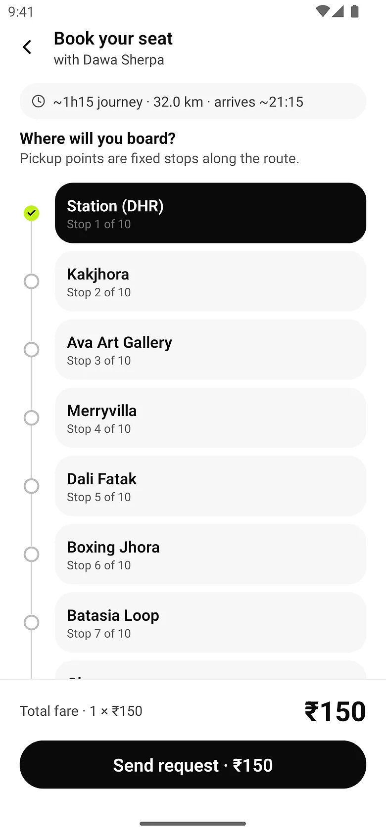 Passenger app: choose pickup point