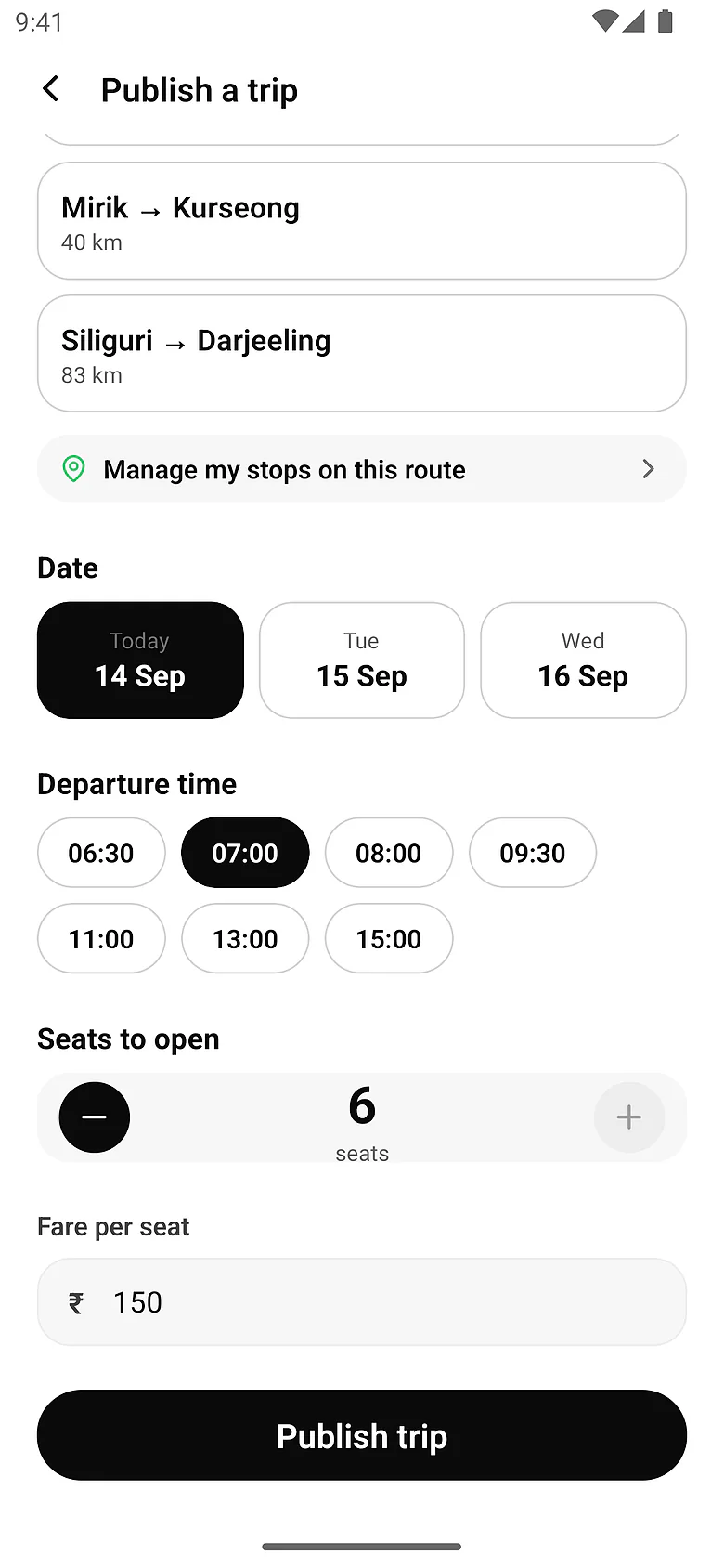 Driver app: publish a trip