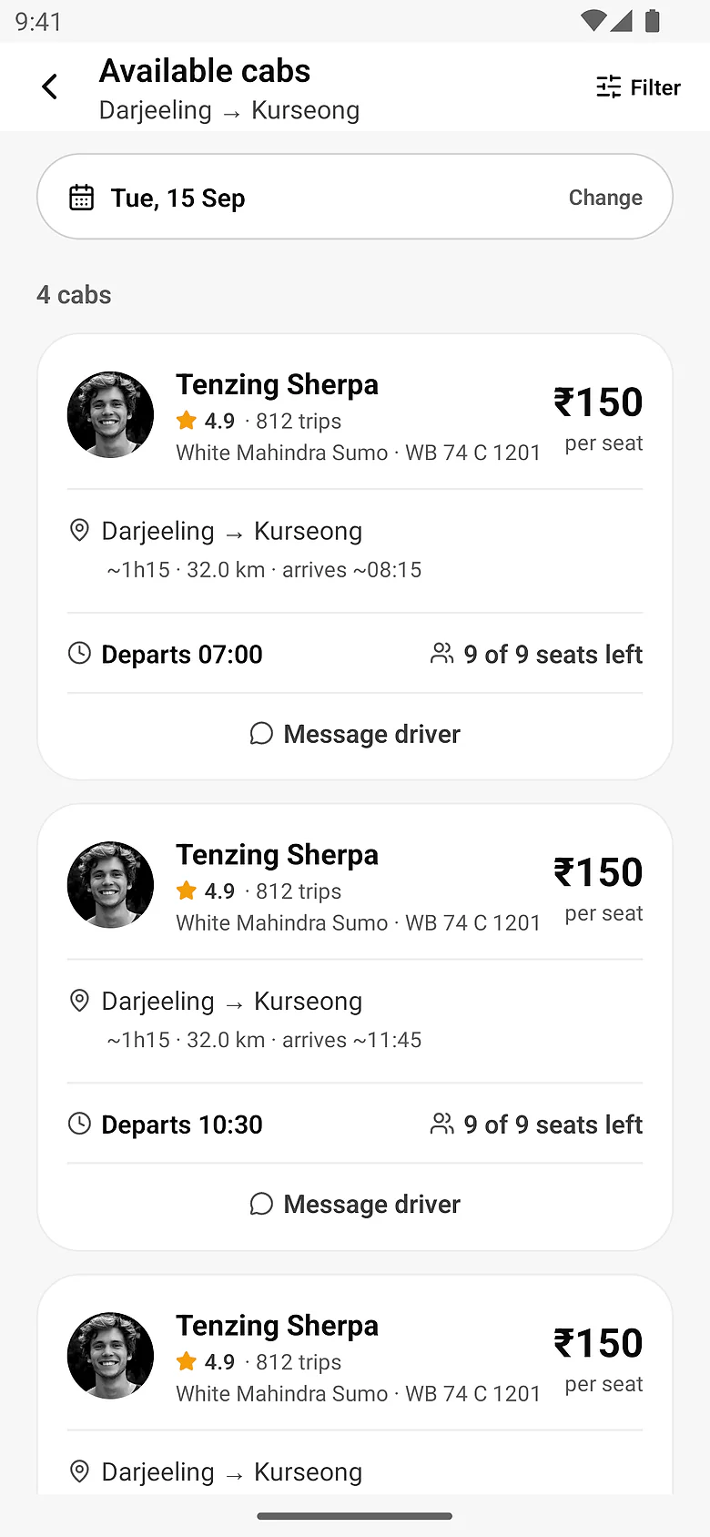 Passenger app: available jeeps