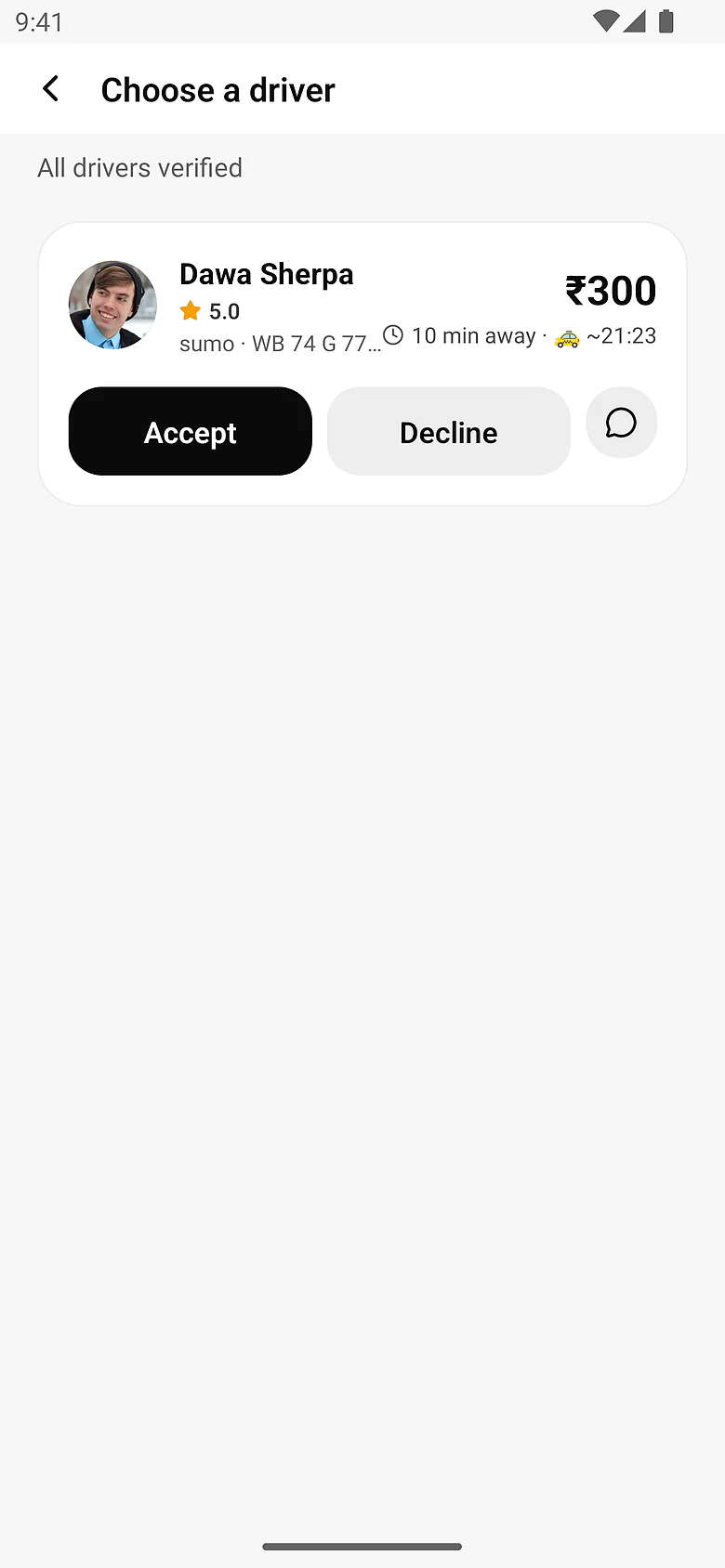 Passenger app: driver offers